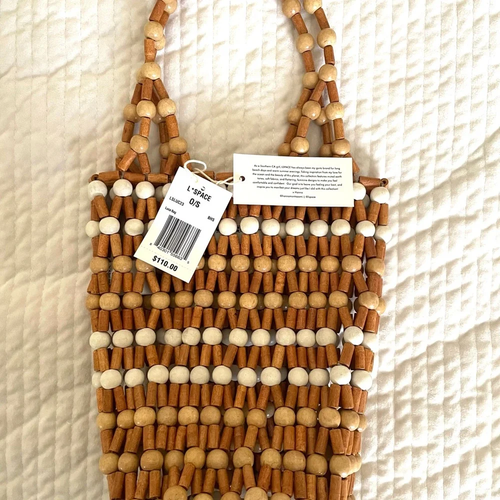 NWT l*space Wooden Bead Hobo Bag in Natural and Cream - Picture 9 of 10